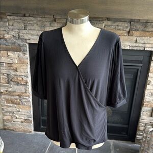 Halogen Black 3/4 Sleeve Wrap Blouse